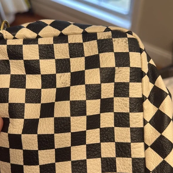 Clare V Checkered Black/Cream Midi Sac with a black shoulder strap - Picture 5 of 8